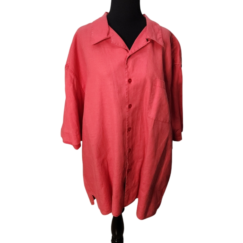 Men's Havana By Statements 100% Linen‎ Dark Coral Camp or Cuban Collar Size 3X
